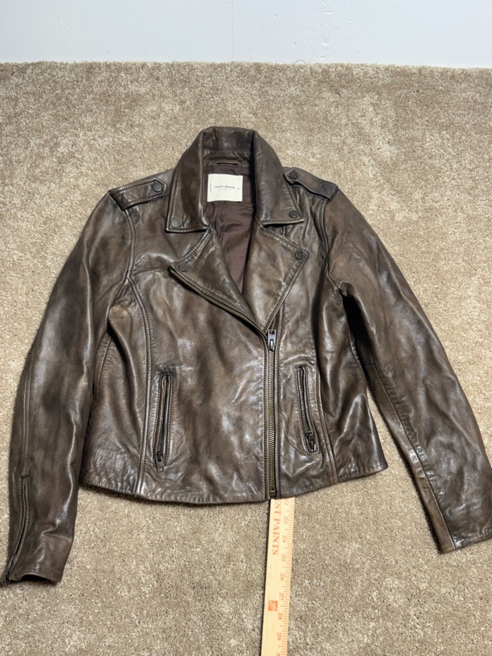 Lucky Brand Brown Leather Asymmetrical Moto Jacket